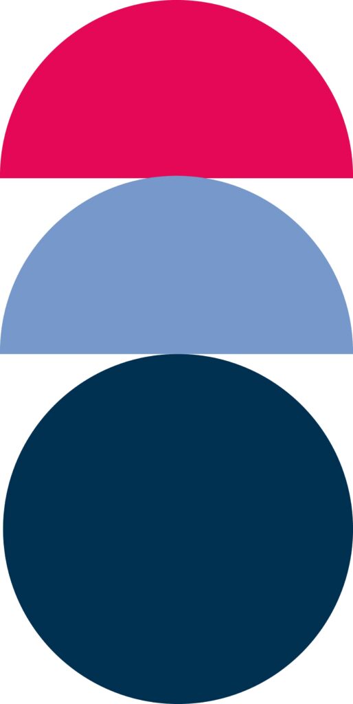 Elément graphique du CEBX, cercle bleu demi cercles bleu et rouge